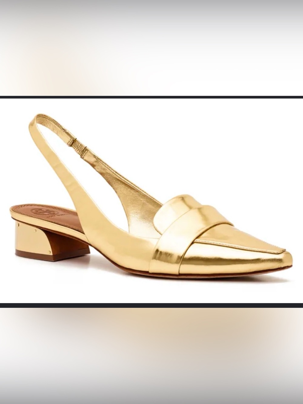 Tory Burch Metallic Gold Pointed Slingback Low Heel Mules